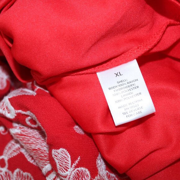 SUNDRESS Westport Red White Floral Embroidery Lined Tie Front MAXI XL Pre-Loved - Picture 12 of 13